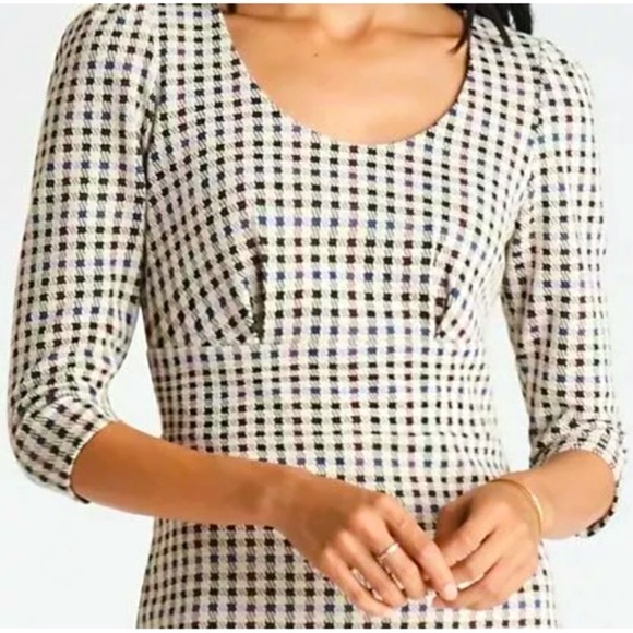 ANN TAYLOR Houndstooth Puff Sleeve Sheath Dress - Picture 2 of 5